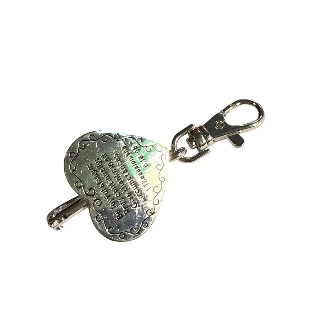 Rainbow Keypers Klip Key Clip Heart Bag Charm Religious Bible Verse Silver Tone